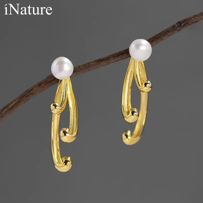 

INATURE Natural Pearl Earring 925 Sterling Silver Elegant Flower Petal Stud Earrings for Women Female Jewelry