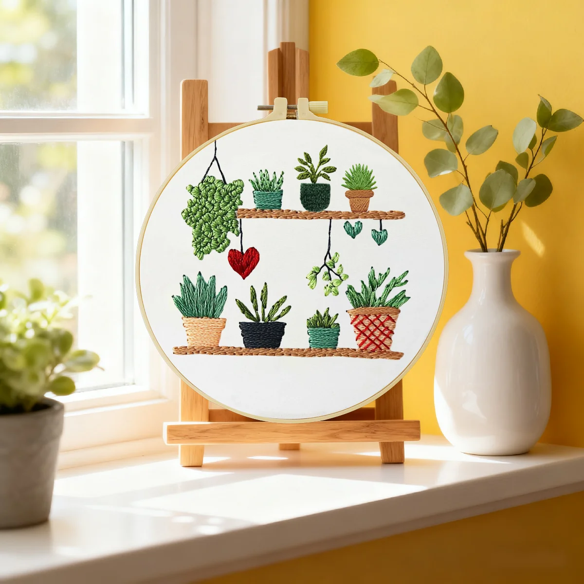 1 Stück 20X20CM/15X15CM 7,87/6,3 Zoll Topfpflanzen-Stickerei-Starter-Kit DIY-Kit DIY-Stickerei-Set Handarbeiten Malerei – Detail 1