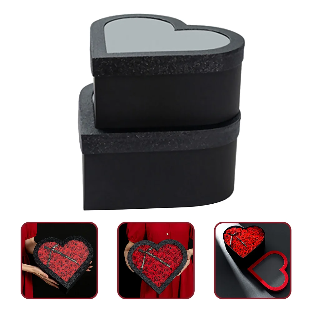 

2 Pcs Love Gift Box Heart Shaped Flower Boxes Valentine's Day Party Favor Elegant Black Set 2 Romantic Gifts Candy Arrangements