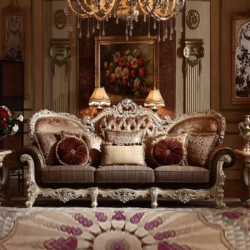 French court solid wood sofa combination European fabric sofa