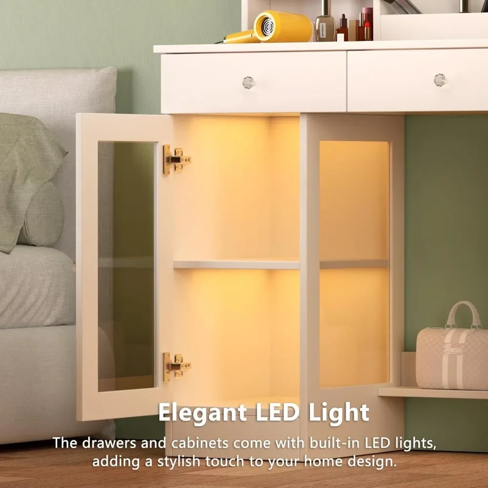 Makeup Vanity Set with Mirror And Lights - Desk with Power Strip 2 Drawers And Chair for Women Girls Bedroom Furniture,Customize