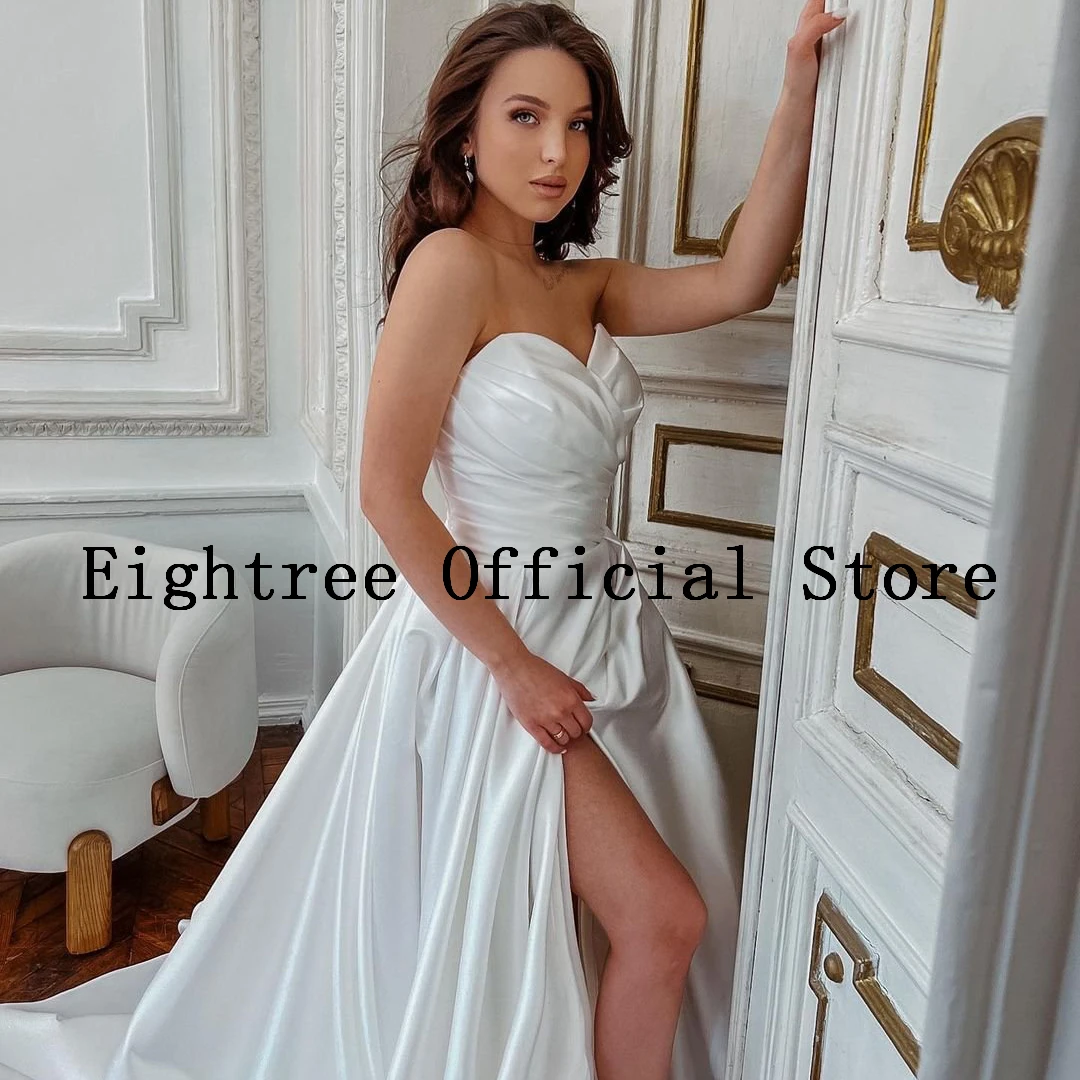 Eightree Sexy Wedding Dresses Sweetheart Satin White Bride Dress Sleeveless Sweep Train Princess Wedding Evening Gowns Plus Size