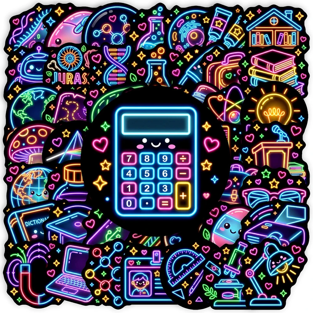 10/30/50pcs Neon Science Theme Cartoon Stickers Aesthetic Graffiti Sticker Motorcycle Luggage Helmet DIY Cute Decals Fun for Toy