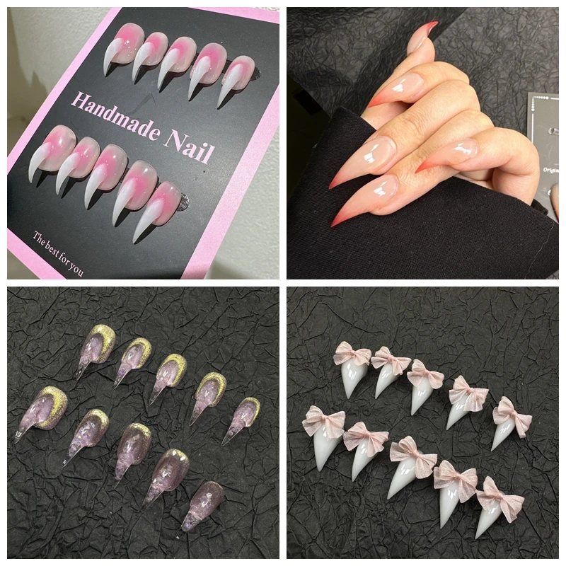 Handmade Y2K 10PCS Short Cat Claws Press On Nails  Acrylic Custom Dragon Shape Claw False Nail Tips Thick Fake Nail With Glue