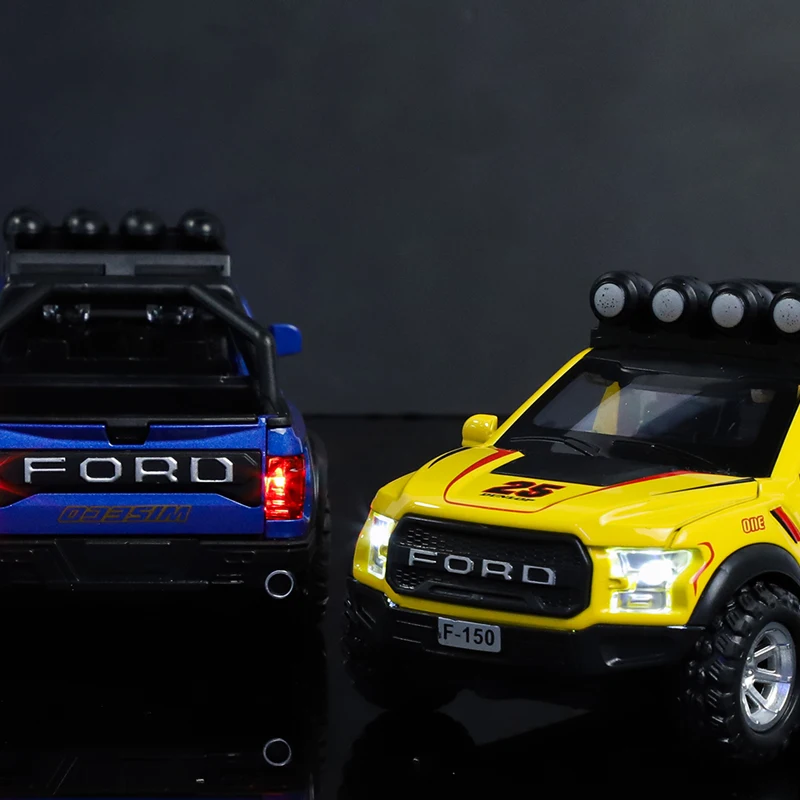 1:32 F150 SVT Raptor Off Road Vehicle Alloy Car Model Pickup Toy Boy Sound Light Diecast Simulation Fast Furious Hot Wheels One