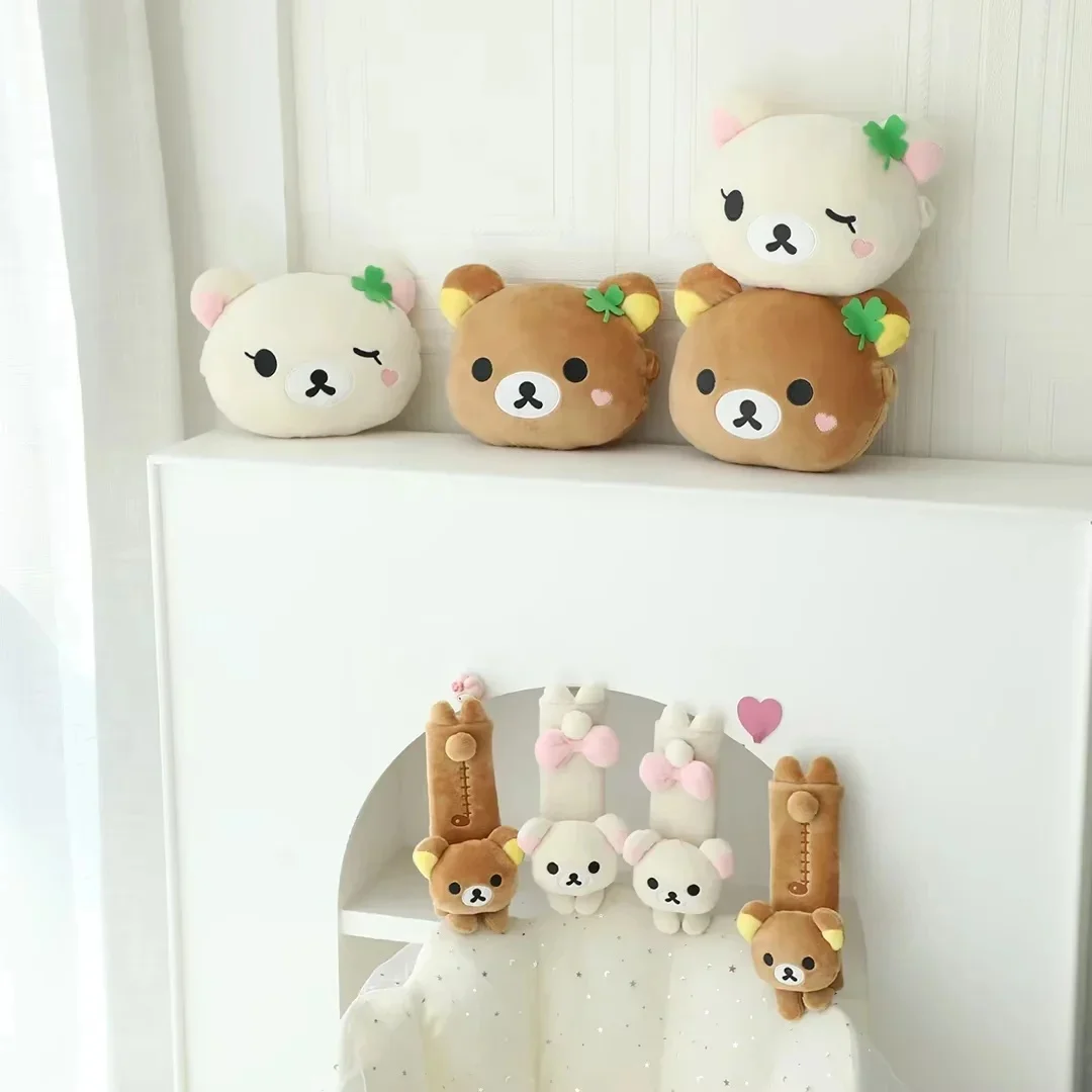 Rilakkuma Korilakkuma Car Headrest Pillow Plush Seat Belt Cover Cushion Cute Bear Auto Interior Decor For Car Seat Accessory