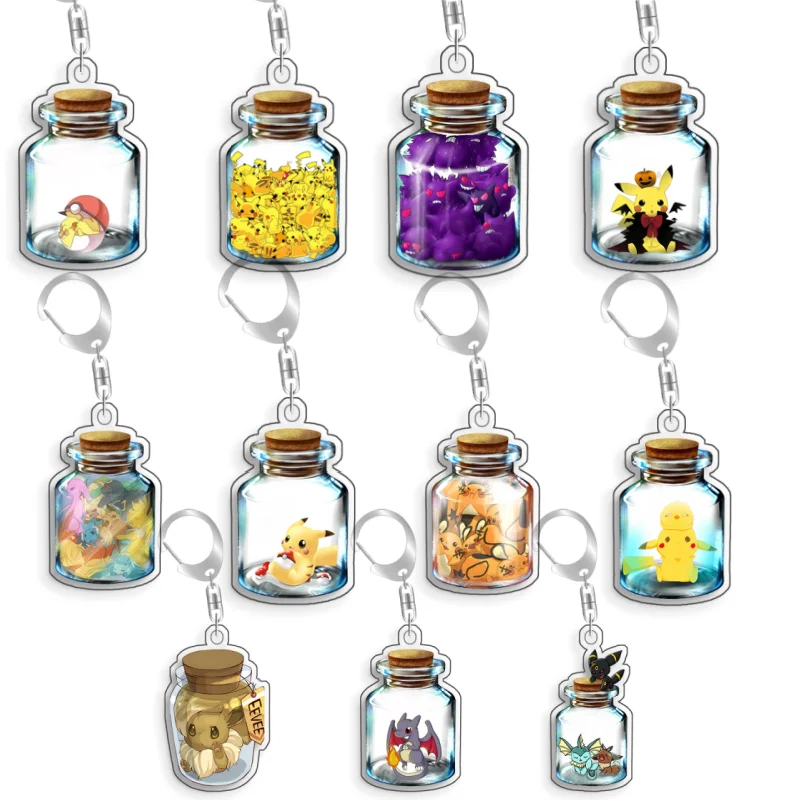 For Pokemon Elf Qikchu Eevee Gengar Glaceon Mimikyu Charmander Acrylic Selfmade Cute Cartoon Anime Keychain Pendant Toy Gift 5cm
