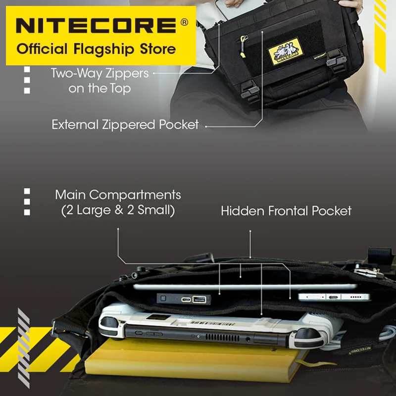 NITECORE SLB06 통근 크로스 바디 백 블랙 슬링 백 7L 기능성 전술 숄더 백 For iphone Xiaomi Tablet Notebook