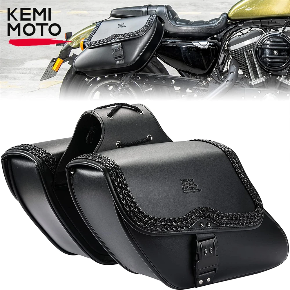 KEMIMOTO Motorcycle Saddlebag Leather Side Bag with Lock Waterproof Saddle Bags For Sportster XL883 XL1200 Travel Luggage Bags