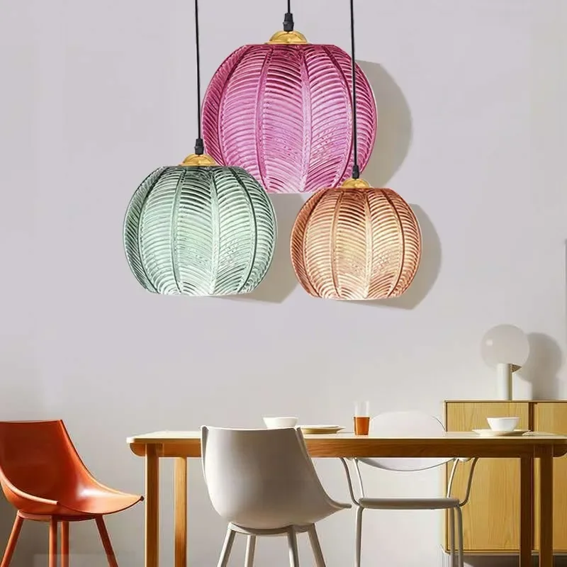 Modern Glass Pendant Light Green Leaf Pattern Lighting For Living Room Dining Room Hotel Study Bedroom Indoor Decorative Fixture