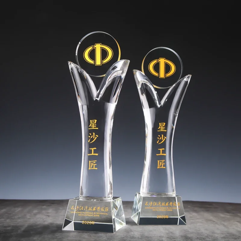 Customized Cylindrical Crystal Trophy, Excellent Award for Employee, Annual Meeting Celebration Souvenir, High-End Medal, 1Pc