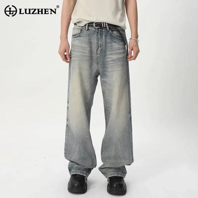 LUZHEN 2026 New Gradient Washed Textured Vintage Style Loose Straight Casual Jeans Men's Trendy Handsome Male Denim Pants JY7270