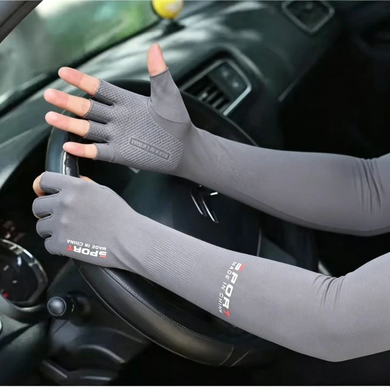

Sports Ice Silk Sun Protection Arm Sleeves with Gloves Anti-UV Cooling Gloves for Men Women Touchscreen Outdoor Driving Cycling