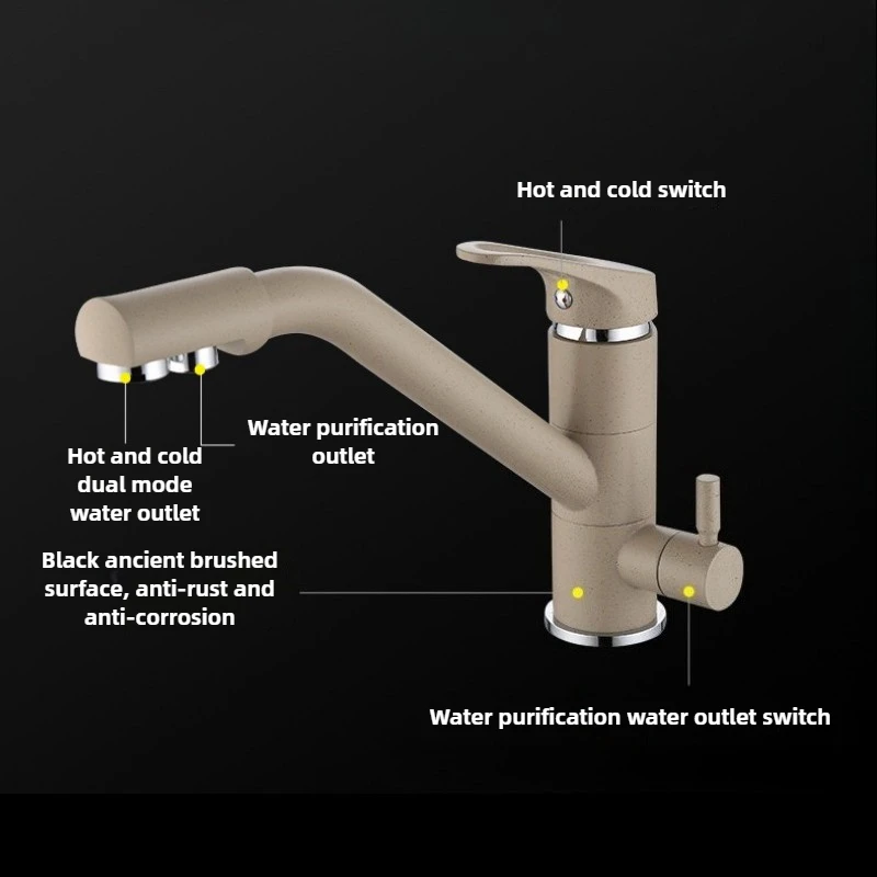 Kitchen Faucet Filter Water Taps Dual Handle Hot and Cold Drinking Water 3 Way Filter Kitchen Mixer Tap