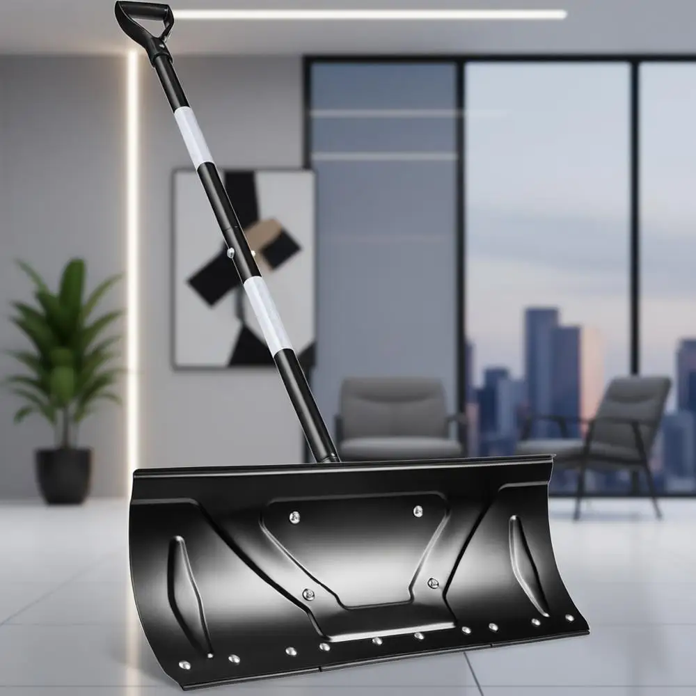

24-Inch Galvanized Steel Blade Pusher, Heavy-Duty Hand Plow, Ergonomic Design, Compact Storage - Black