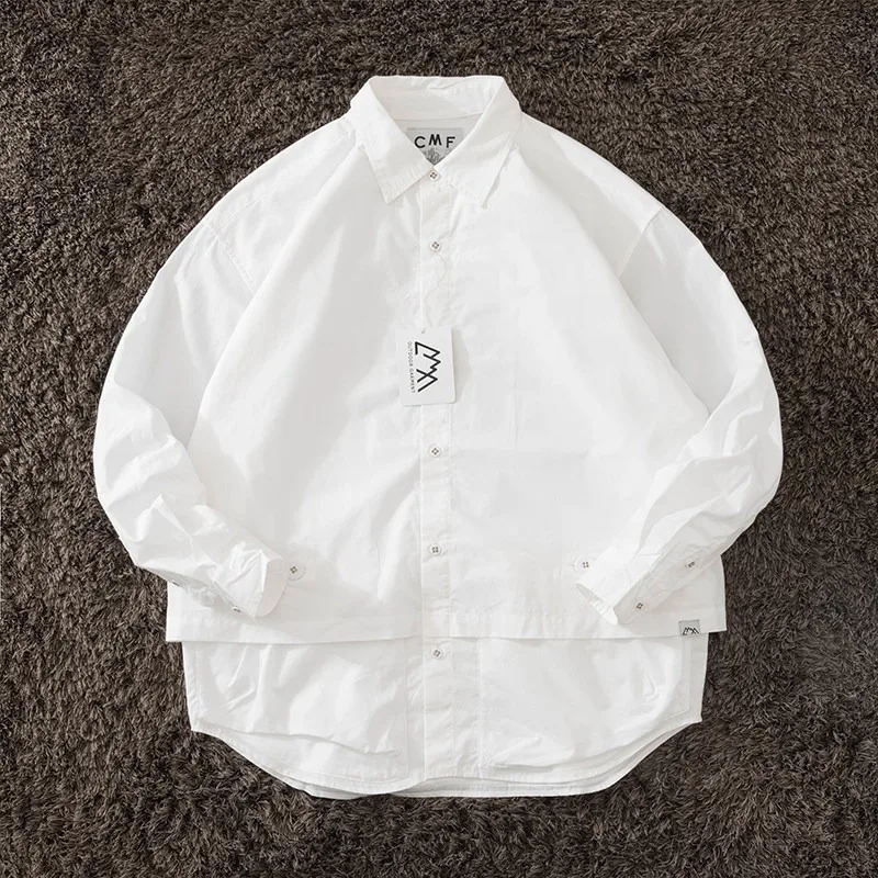 COMFY Japanese-style Cotton Large-pocket Single-shoulder Messenger Bag Patchwork Long-sleeved Loose Shirt for Men CMF Fashion