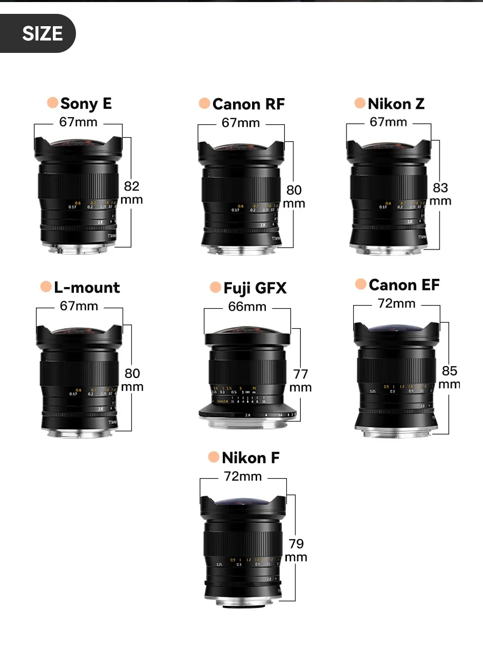 TTArtisan إطار كامل 11mmF2.8 عدسة عين السمكة لسوني E a6500 كانون RF نيكون Z z6 z8 لايكا لوميكس L جبل كاميرات نصف الإطار7.5mmF2