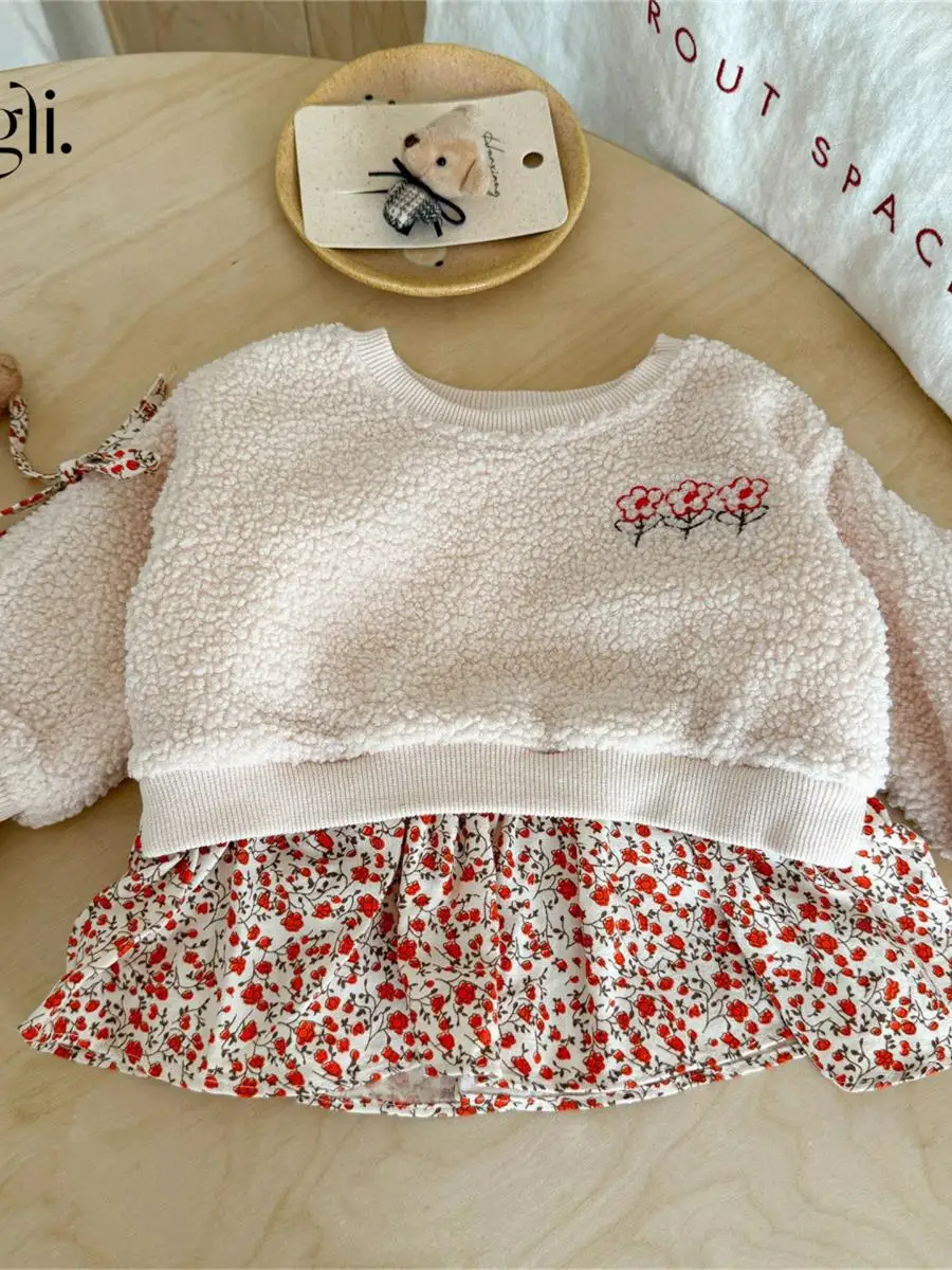 

Princ Sle Fce Lined Hoodie for Girls Autumn Winter Kids Clothes Casual Sle Long Sve Tirt Baby Girl Outfit