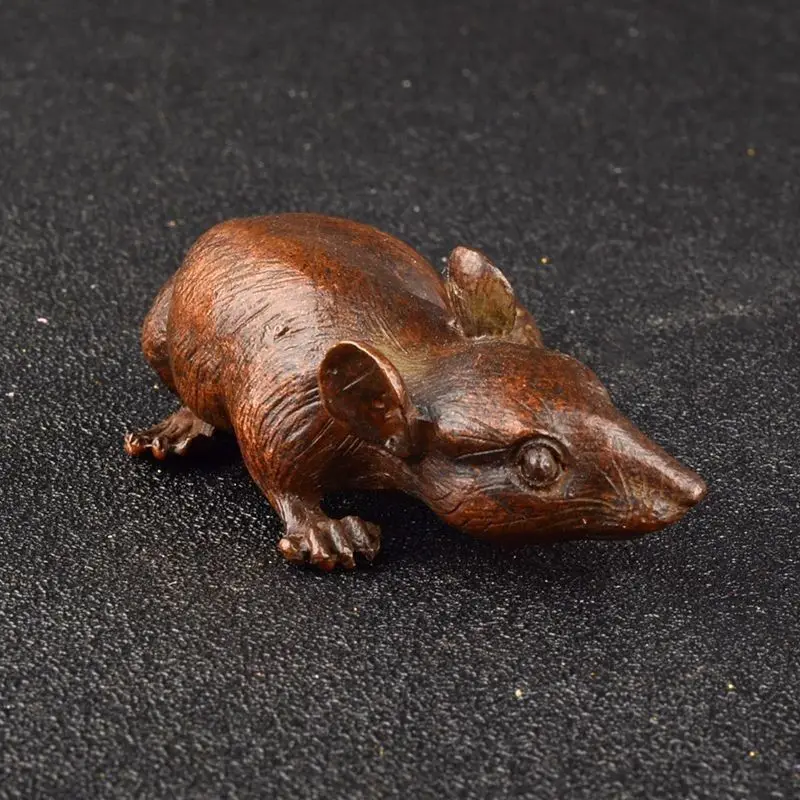 Bronze Simulation Mouse Statue Tea Pet Desktop Retro Decoration Crafts Metal Animal Mouse Model Home Decoration Accessories
