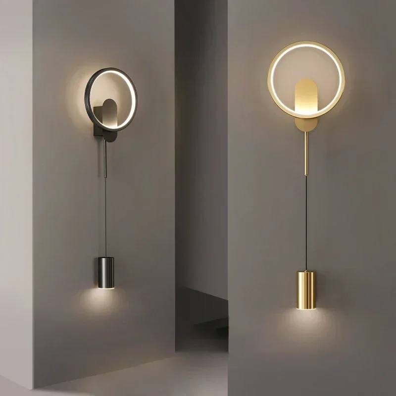 Modern Black Gold LED Wall Lamp Hallway Aisle Bedroom Bedside Study Stair Wall Sconce Luster Lighting Fixture Home Decoratioan