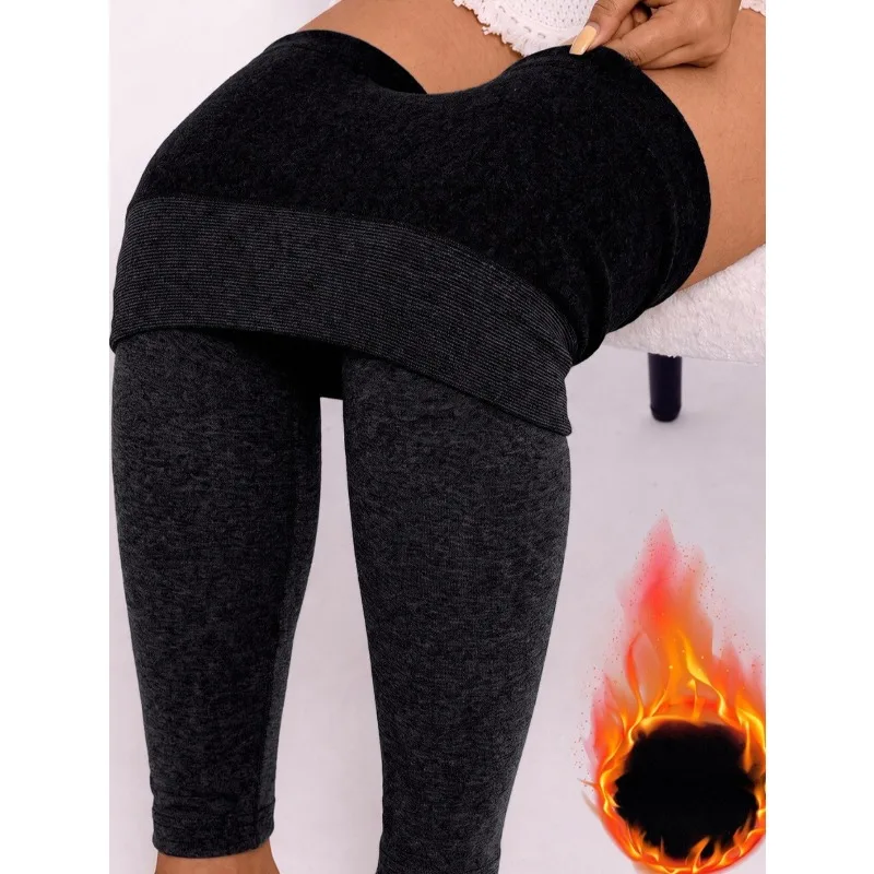 Women Autumn Winter Fleece Lined High Waist Seamless Leggings Hip Lift Pants Outdoor Fitness Gym Workout Thermal Sports Bottoms