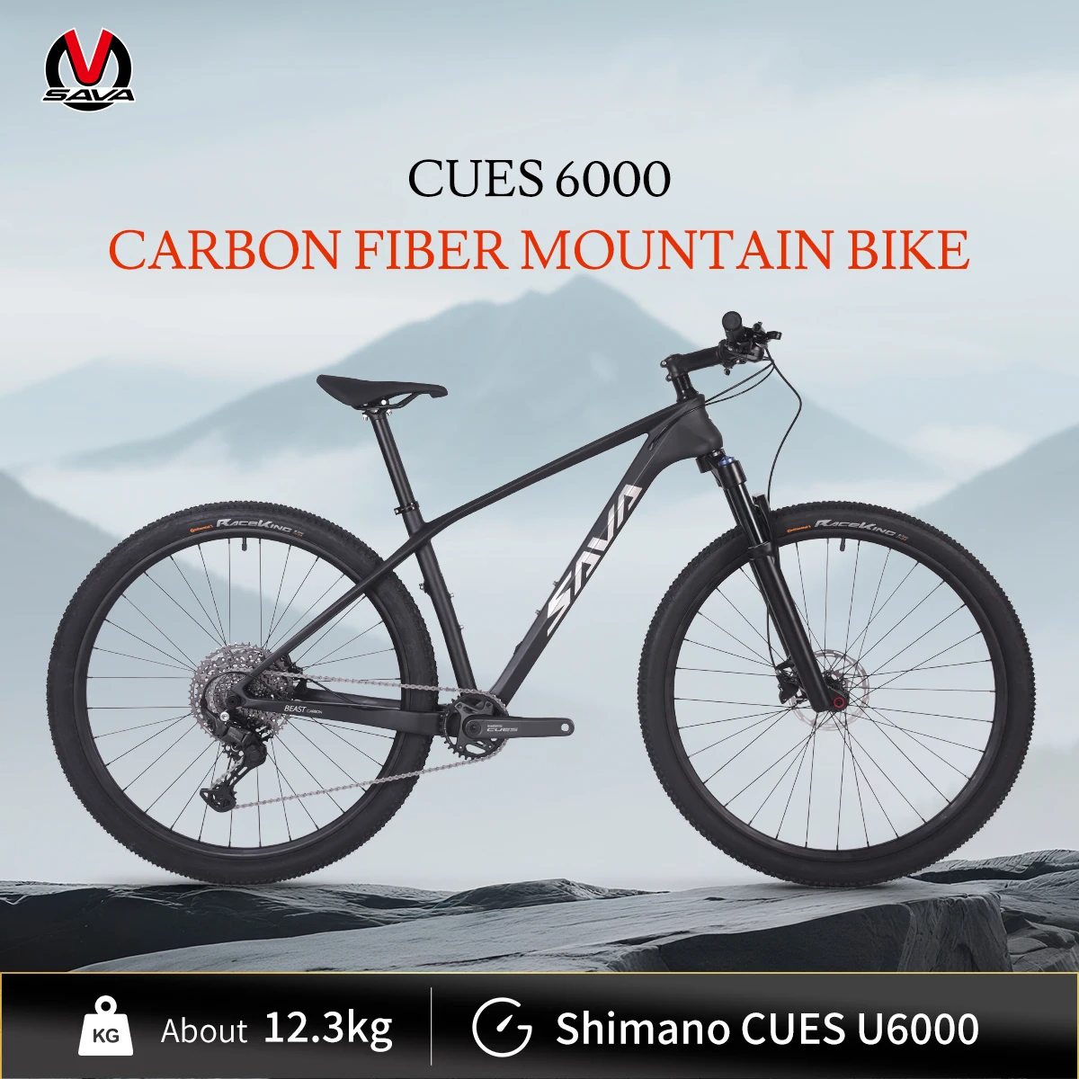 

SAVA Carbon Fiber Mountain Bike with CUES 600 22-Speed 27.5/29-Inch Adult Mountain Bike
