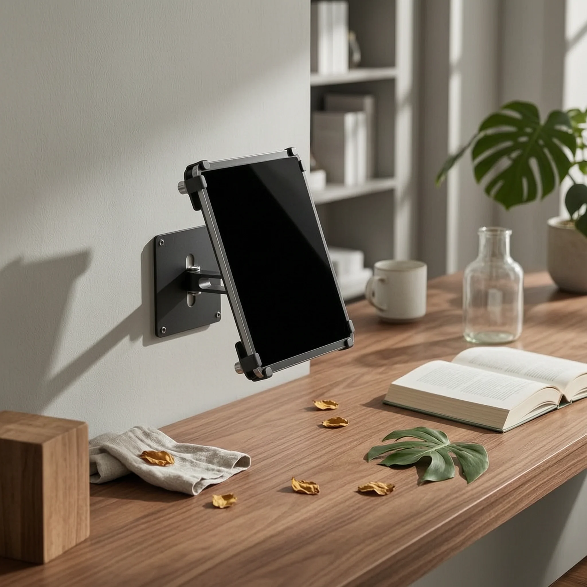 Wall Tablet Mount with Articulated Arm Folding Anti-Theft Tablet Stand with Clamp Aluminum Heavy-Duty for Retailers