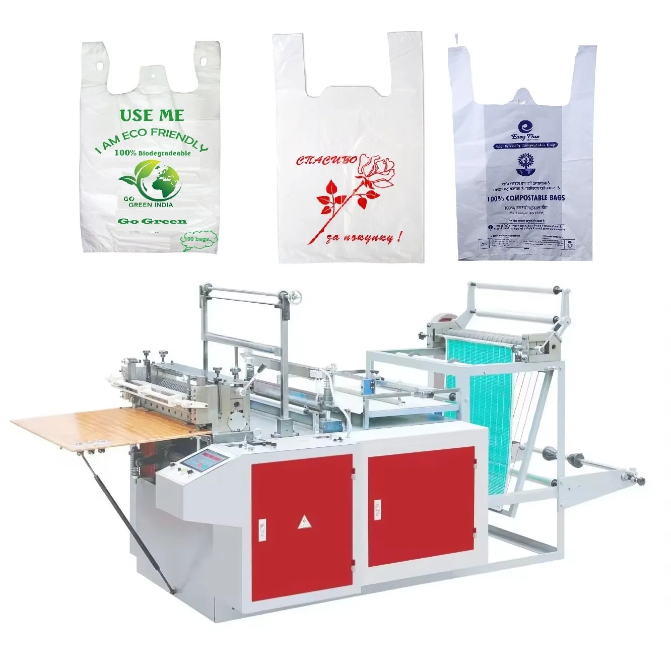 Factory Sales Pe Shopping T-Shirt Vest Bag Making Machine Plastic Garbage Bag Pla Biodegradable Vest Bag Making Machine