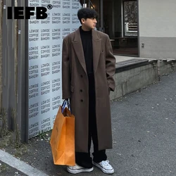 IEFB New Autumn Men's Wollen Overcoats Long Thickened Solid Color Single Breasted Lapel Overknee Trendy Male Trench Chic 9C7677