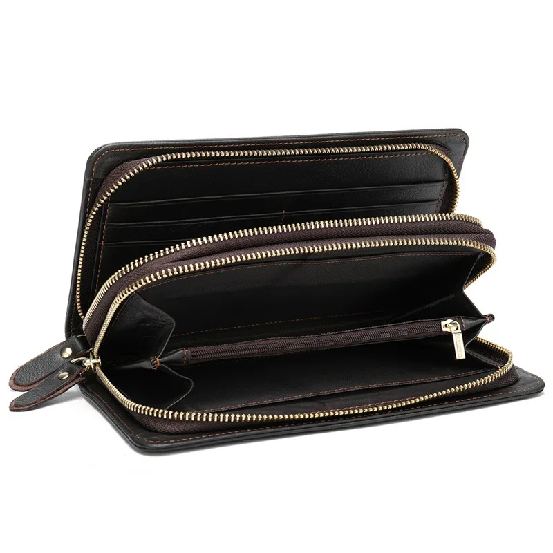Men's business handbag, clutch purse, genuine leather wallet with multiple card slots, top-grade cowhide phone case