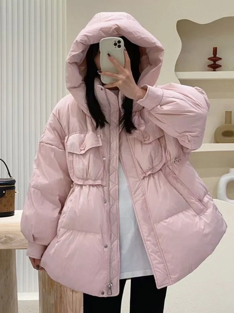 2023 New 90% White Duck Down Jacket Women Autumn Winter Korean Warm Thick Puffer Coat Hooded Loose Casual Female Parkas