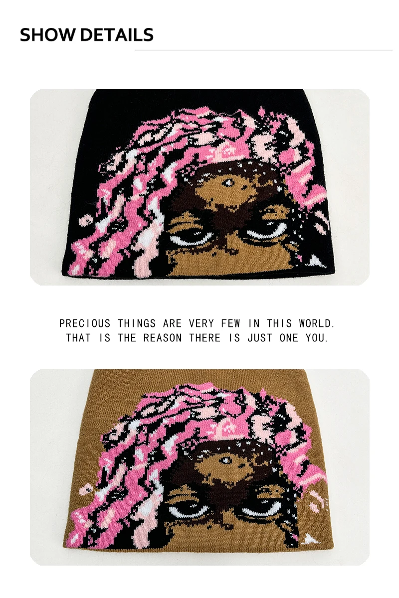 Neue Herren- und Damen-Cartoon-Hip-Hop-Jacquard-Strickmützen, warme, vielseitige Color-Block-Beanies, persönliche Mode, lässig, retro. – Detail 3