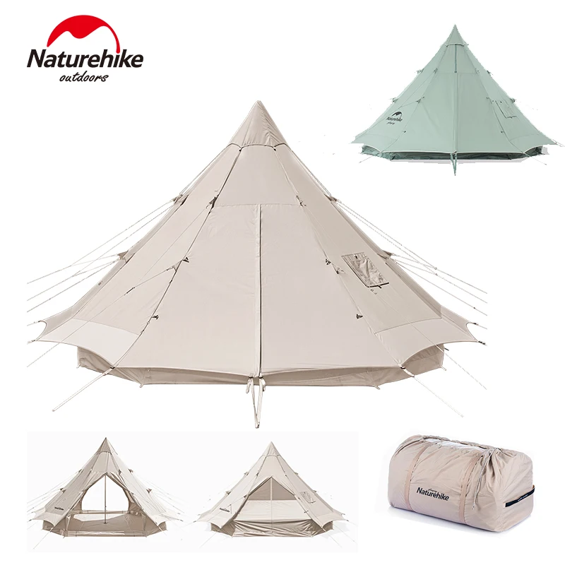 Naturehike 12.3 Cotton Pyramid Tent for 5-8 People Family Outdoor Travel Camping Party Trip Lobby Bell House Tent Large Space