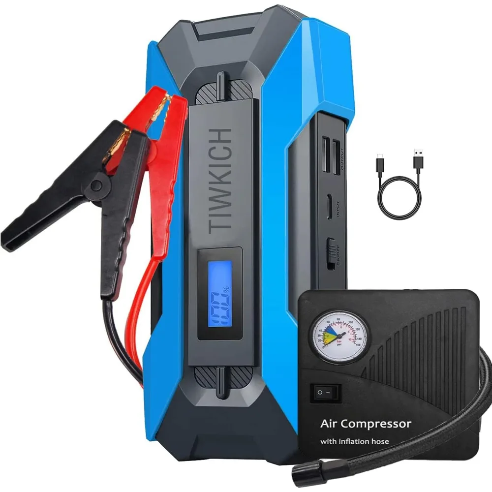 حزمة A11 Jump Starter مع ضاغط هواء، صندوق قفز 2000 أمبير/12 فولت مع مضخة هواء، شاحن بطارية السيارة للغاز حتى 10.0 لتر و8.0 لتر Di