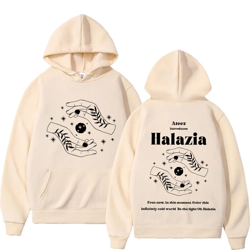 Moletom com capuz Halazia, masculino e feminino, faixa menino Ateez Halazia, moletom com capuz Harajuku, pulôveres casuais, moda vintage, outono,