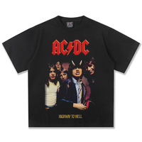 Summer men's 100% cotton comfortable T-shirt rock band AC/DC retro printed T-shirt casual breathable men's outdoor street tops