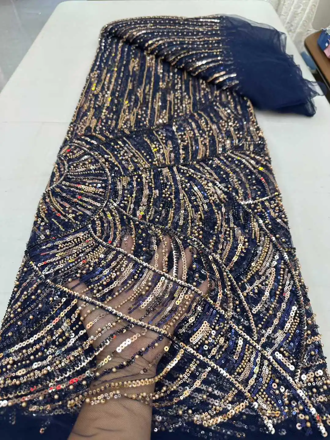 

Новейшая кружевная ткань с африканскими бусинами, 2021, высокое качество, нигерийское кружево с блестками, французский тюль, кружевная ткань для шитья свадебного платья