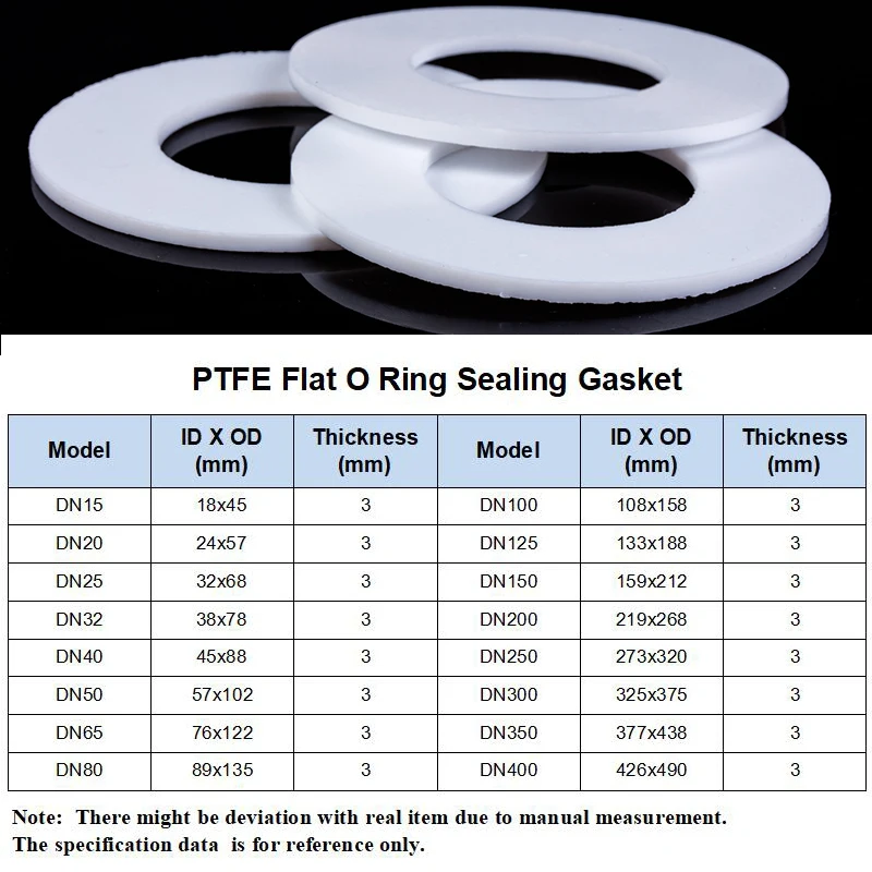 1/5/10Pcs PTFE Flat Flange Gasket DN15 ~ DN300 Seal Spacer Oil Resistance Washer Round Shape O Ring Sealing Gaskets