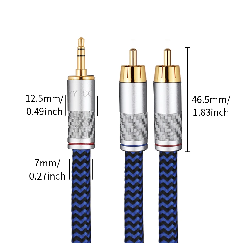 YYTCG HIFI 6N OCC Conduct 3.5mm to 2RCA Audio Cable Gold plated Plug 3.5mm Jack for Speaker Decoder Amplifiers