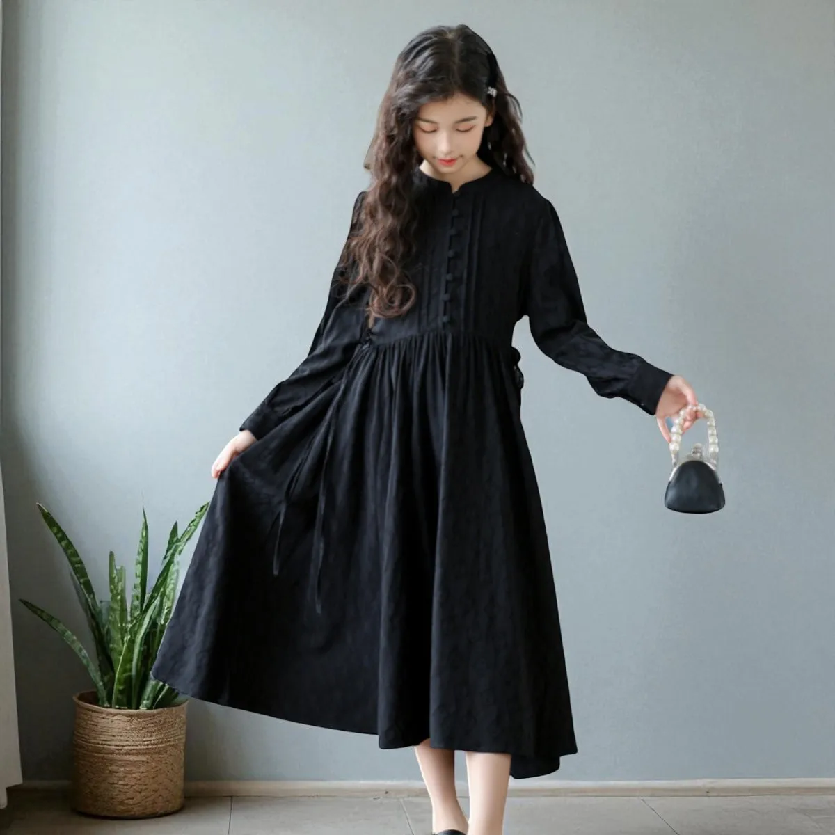 Girls Black Princess Dresses for Kids Outfits Party Maxi Dress Teenagers School Uniform Children Costumes 6 7 8 9 10 11 13 Years