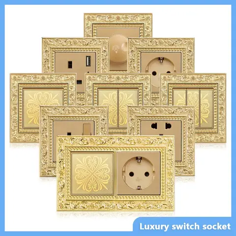 Luxury Vintage Push Button Switch 1/2/3/Gang 2Way,EU France Standard copper Wall socket,Universal light home switch power outlet