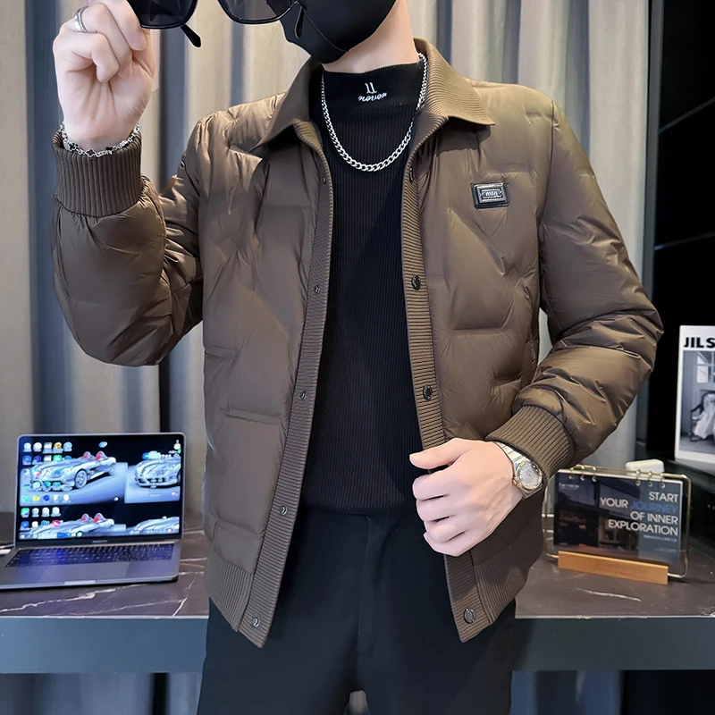 

New Down Jacket Men 2025 Winter Light Short Coat Three-Proof Thermal Puffer Coat Couple Top Trendy Down Jacket Turn Down Coats