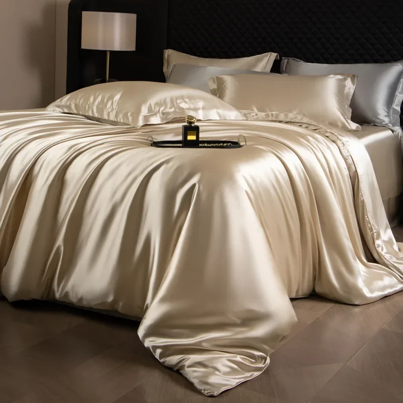 3/4-teiliges Bettwäscheset aus fester Seide mit Bettbezug, Bettlaken und Kissenbezügen, luxuriöses Satin-Bettlaken für Einzel- und Doppelbetten, King-, Queen- und Twin-Größe
