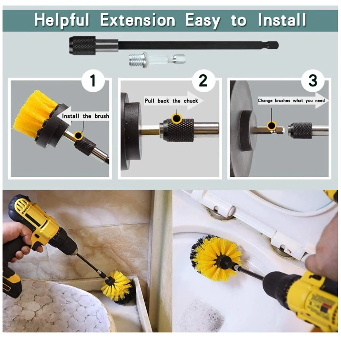 25 Pcs Drill Brush Attachments Set,Power Scrubber Brush with Extend Long Attachment All Purpose Clean for Car,