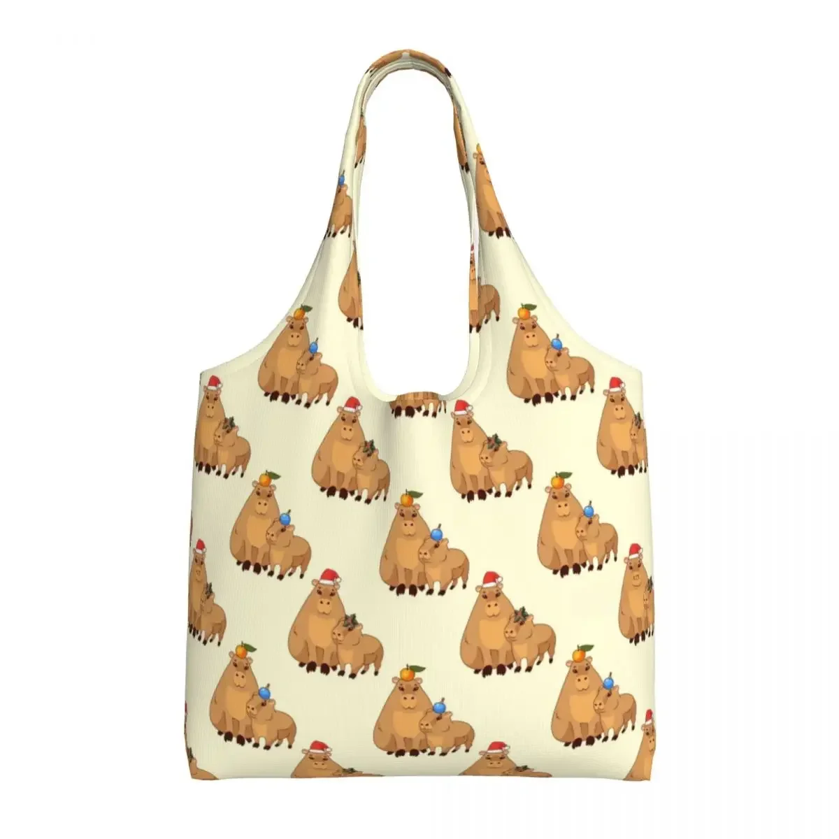 Capybaras Mother And Child Pattern Grocery Shopping Bag Printing Canvas Shopper Shoulder Tote Bag Big Capacity Washable Handbag