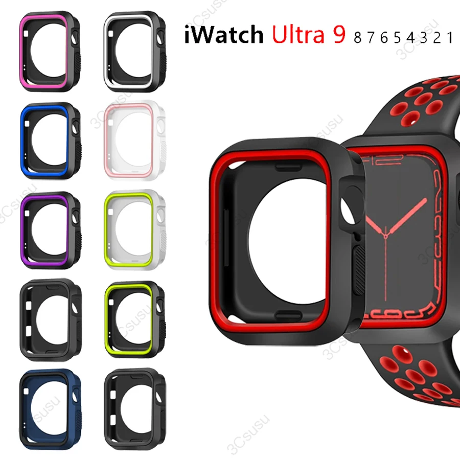 Capa de Silicone para Apple Watch, Bumper Shell Protector, Acessórios iWatch, Série 9, 8, 6, 5, SE, 7, 44mm, 40mm, 45mm, 41mm, 42 milímetros, 38 milímetros