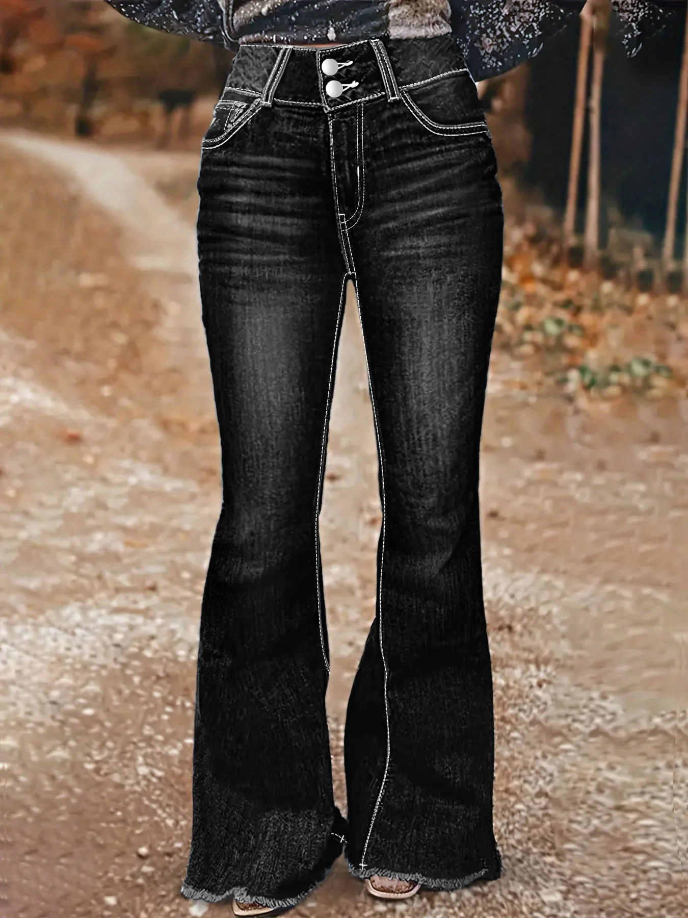 بالإضافة إلى حجم المرأة المطرزة جيب متوهج الجينز عالية الخصر سليم صالح السراويل تصميم شريط أسود عصري