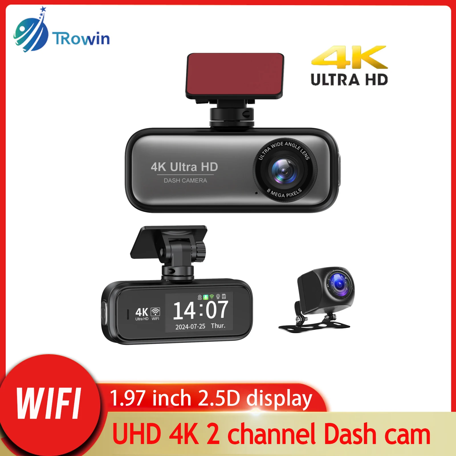 

UHD 4K Dash Cam Mini hidden 2Inch Car DVR Mobile WiFi appWDR Video Recorder Night vision Ftont Rear 2Channel Black Box