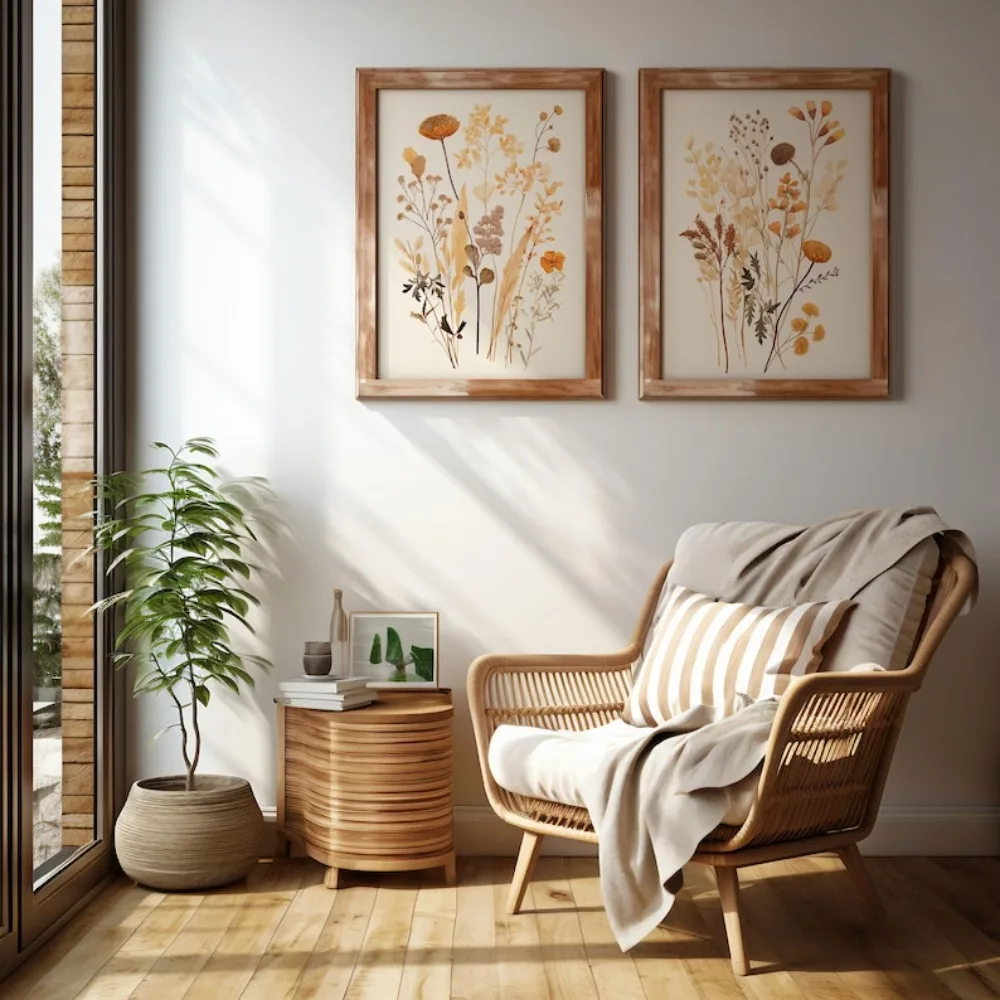 2pcs frameless Canvas Painting 2pcs Frameless Burnt Orange Bohemian Wall Art,70s Floral Printable Retro Dried Flower Wall Decor