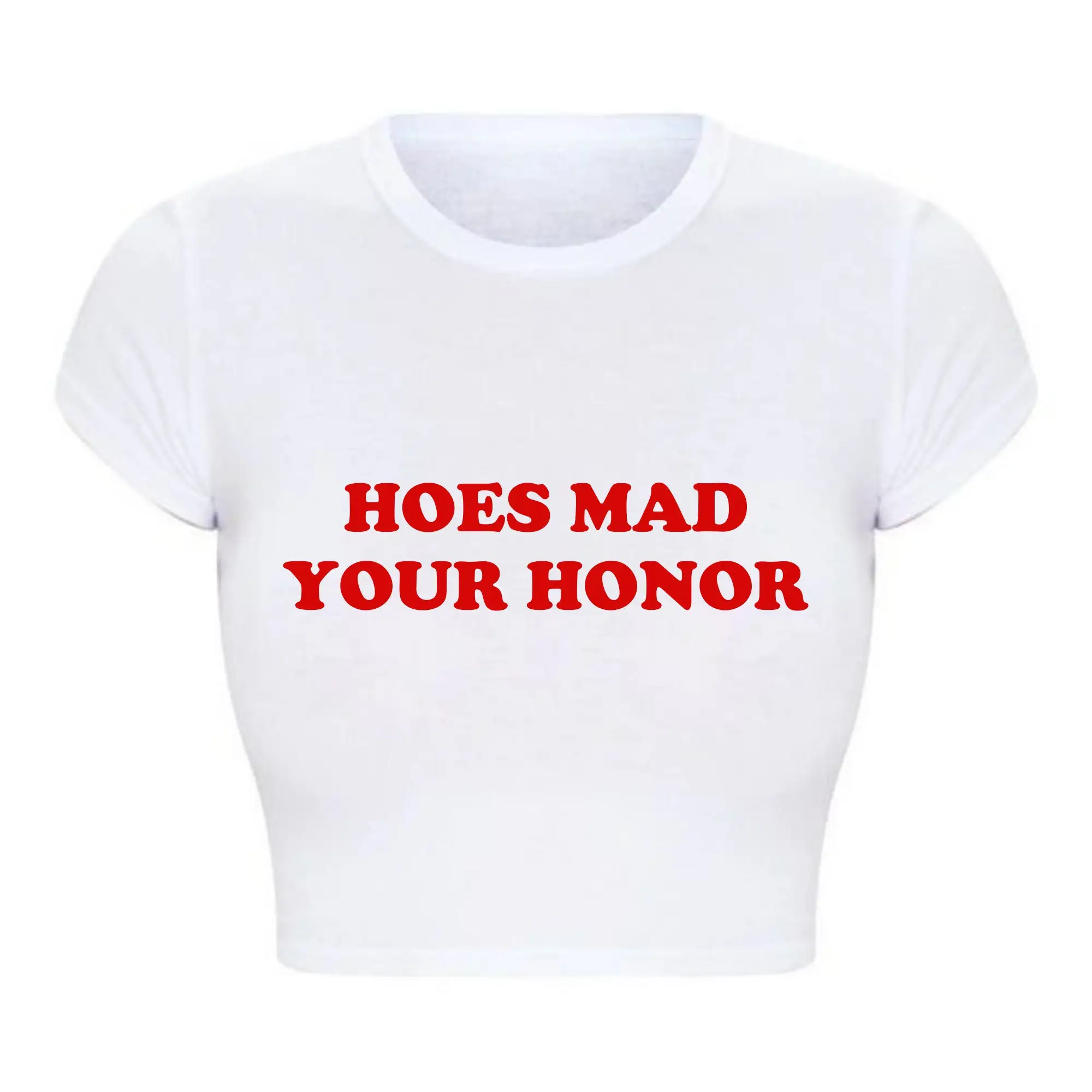 Hoes Mad Your Honor Women Cropped Tops Harajuku O Neck Outfits Summer Fashion Baby Tee Vintage Kawaii Clothes Lady T Shirts